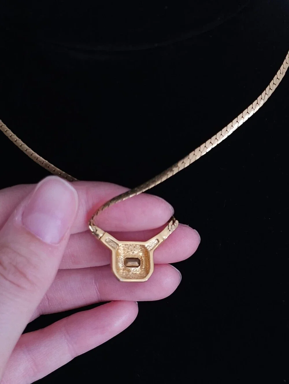 Vintage Dior Gold Necklace with Blue Stone and Clear Accents